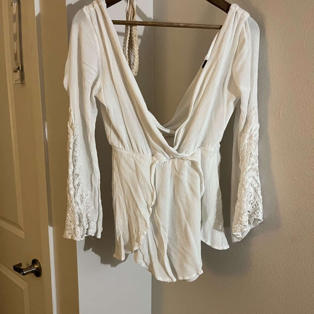 White Romper with Lace Cuffs